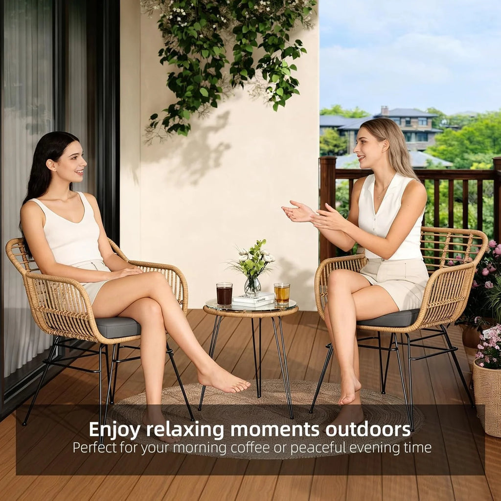 Outdoor rattan seating set, furniture for 2 people, 3 pieces. Bistro set, balcony furniture, garden furniture set with 2 chairs + balcony furniture set for the garden, patio, and balcony