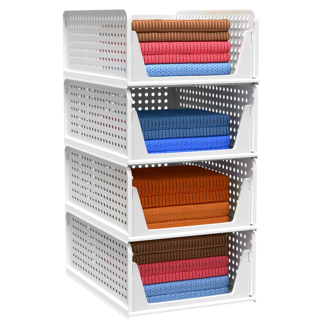 Foldable stackable storage closet, one set of 4 packs of ventilated perforation, extendable design, space saving for kitchen bathroom living room