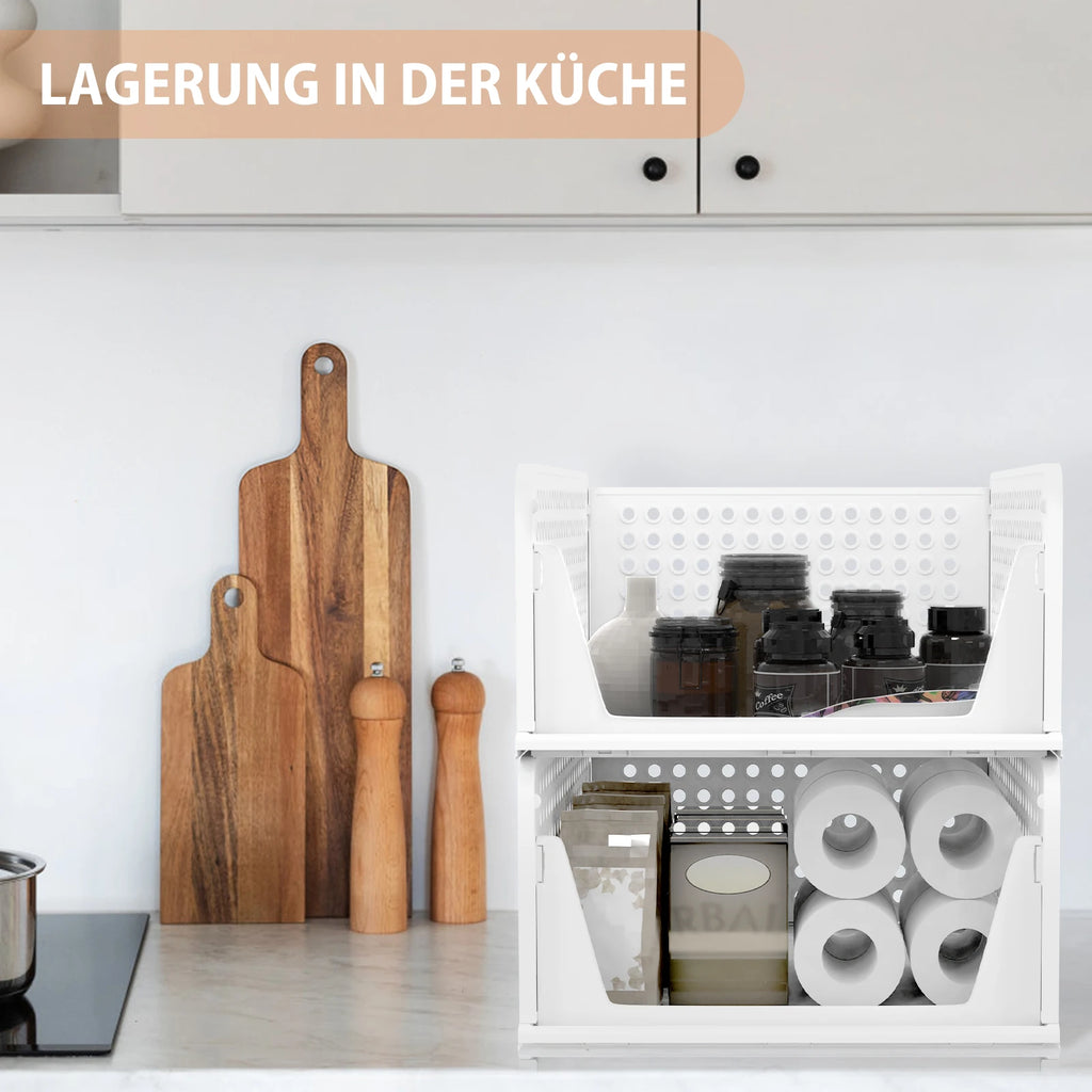 Foldable stackable storage closet, one set of 4 packs of ventilated perforation, extendable design, space saving for kitchen bathroom living room