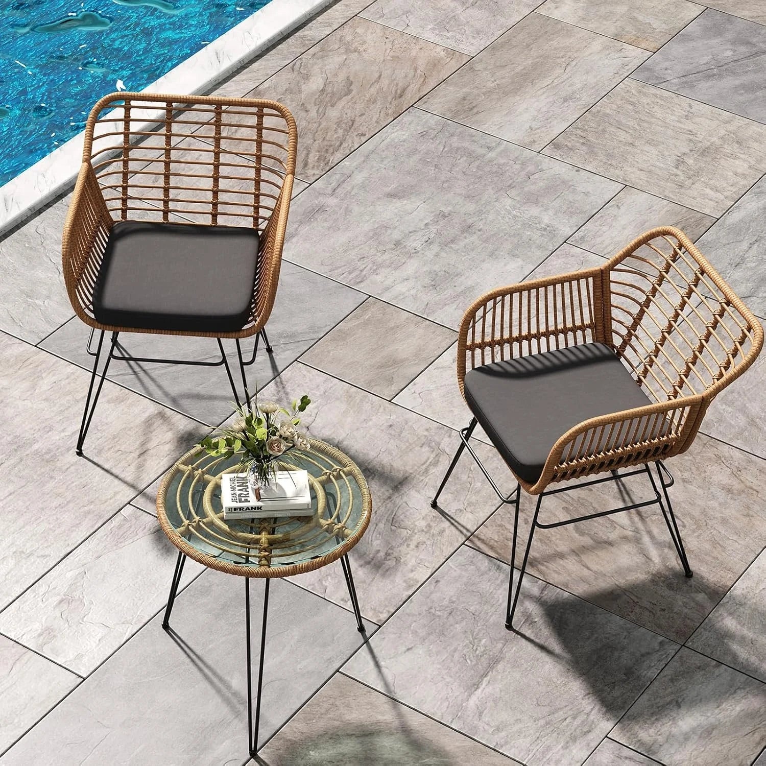 Outdoor rattan seating set, furniture for 2 people, 3 pieces. Bistro set, balcony furniture, garden furniture set with 2 chairs + balcony furniture set for the garden, patio, and balcony