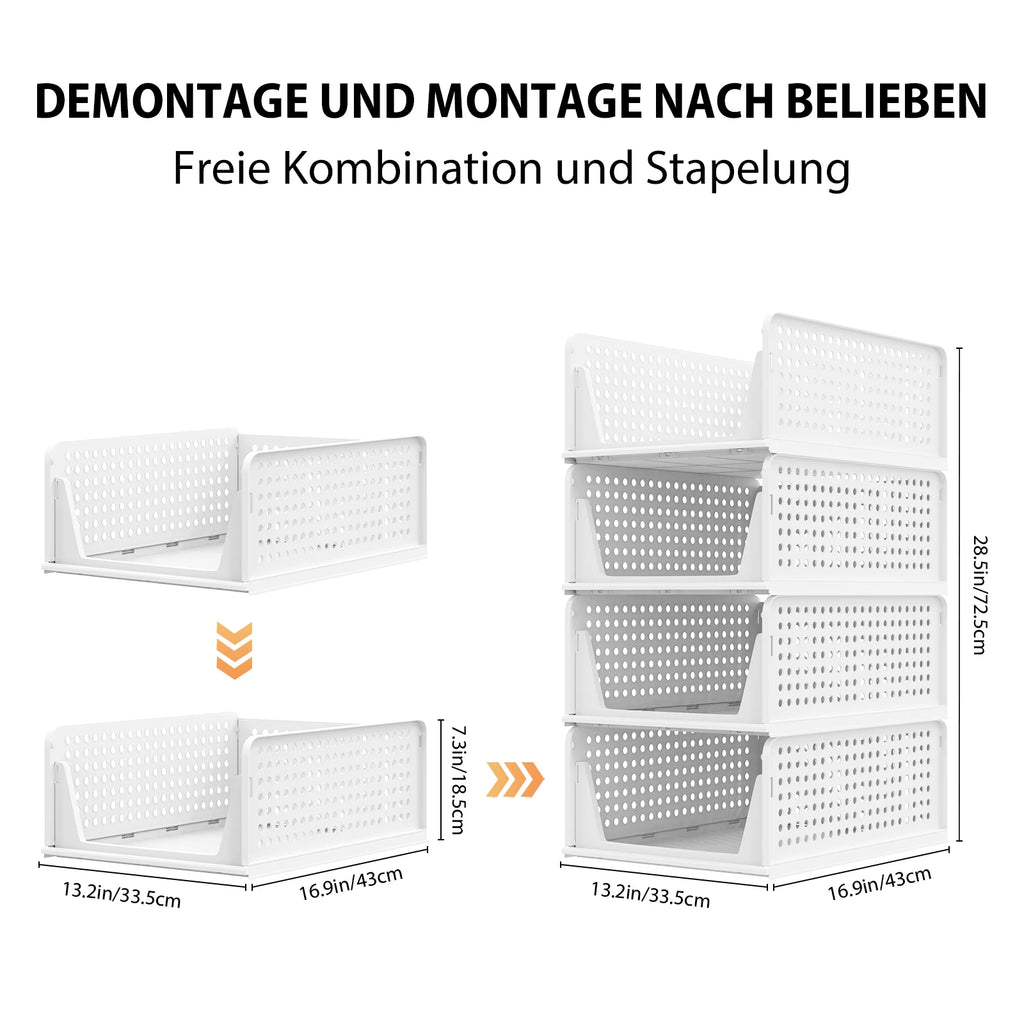 Foldable stackable storage closet, one set of 4 packs of ventilated perforation, extendable design, space saving for kitchen bathroom living room