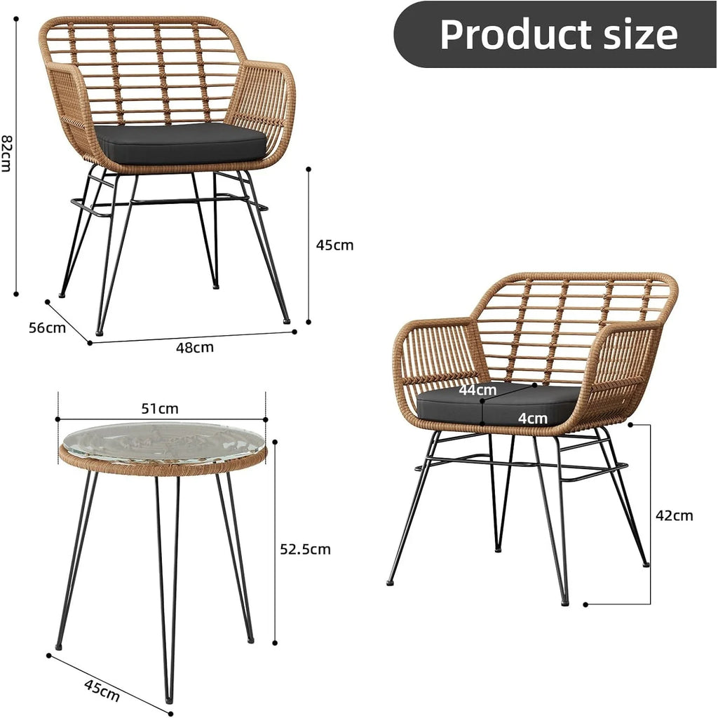 Outdoor rattan seating set, furniture for 2 people, 3 pieces. Bistro set, balcony furniture, garden furniture set with 2 chairs + balcony furniture set for the garden, patio, and balcony