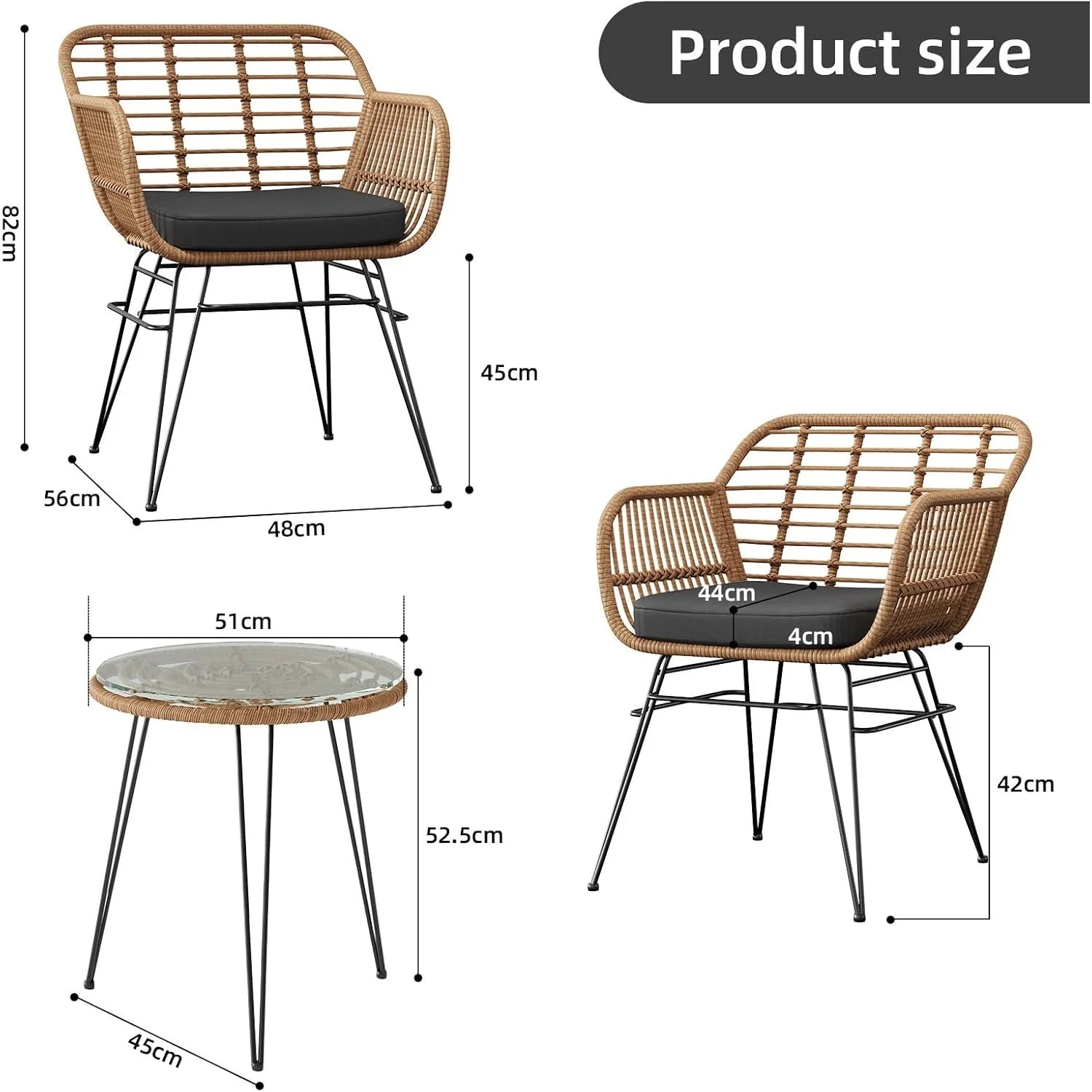 Outdoor rattan seating set, furniture for 2 people, 3 pieces. Bistro set, balcony furniture, garden furniture set with 2 chairs + balcony furniture set for the garden, patio, and balcony