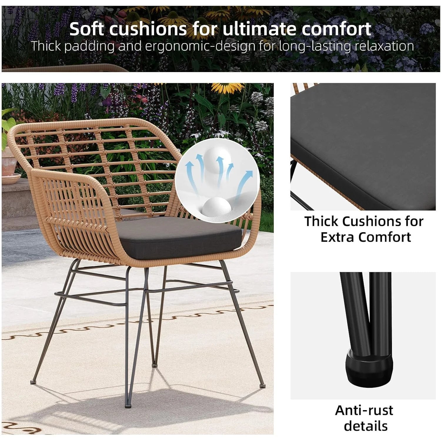 Outdoor rattan seating set, furniture for 2 people, 3 pieces. Bistro set, balcony furniture, garden furniture set with 2 chairs + balcony furniture set for the garden, patio, and balcony