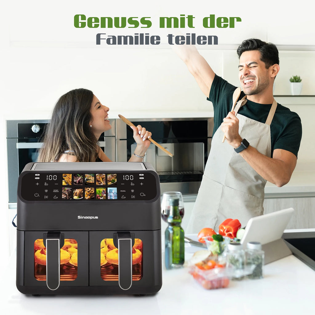 Friteuse à air intelligente 9 L – Double panier, fenêtre de cuisson et écran tactile LED