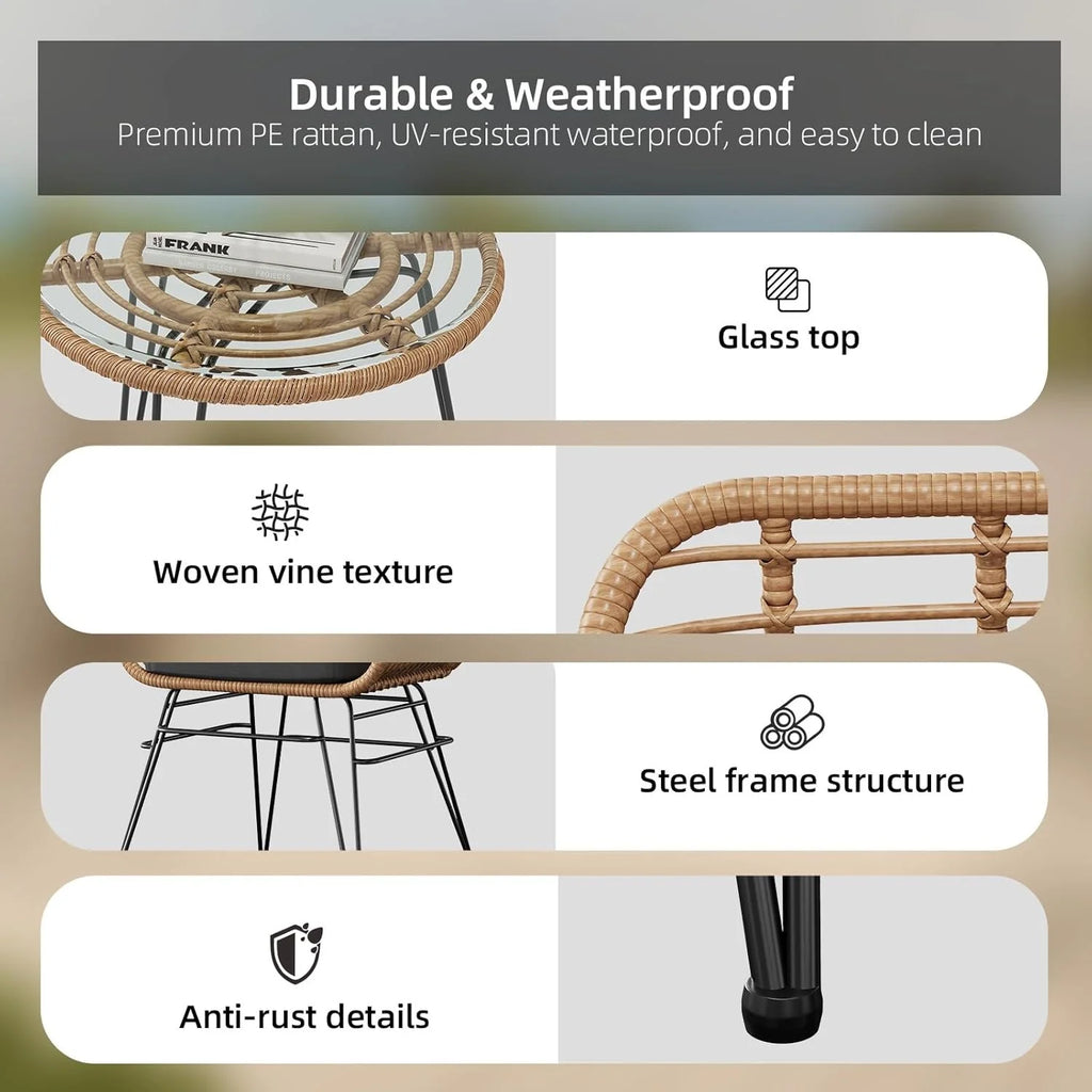 Outdoor rattan seating set, furniture for 2 people, 3 pieces. Bistro set, balcony furniture, garden furniture set with 2 chairs + balcony furniture set for the garden, patio, and balcony