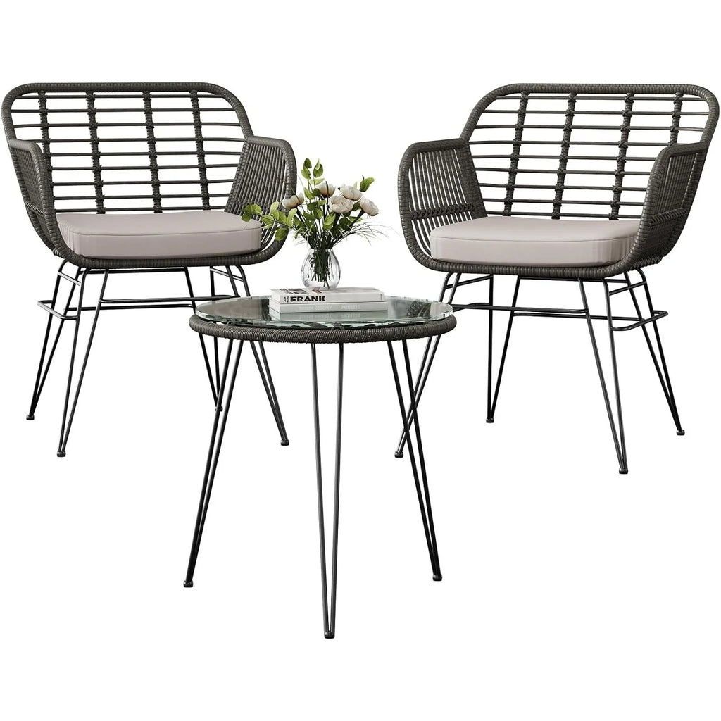 Outdoor rattan seating set, furniture for 2 people, 3 pieces. Bistro set, balcony furniture, garden furniture set with 2 chairs + balcony furniture set for the garden, patio, and balcony