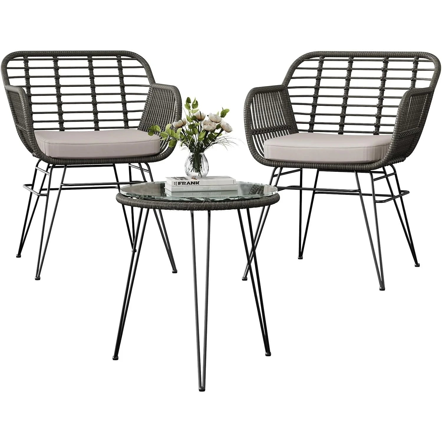 Outdoor rattan seating set, furniture for 2 people, 3 pieces. Bistro set, balcony furniture, garden furniture set with 2 chairs + balcony furniture set for the garden, patio, and balcony