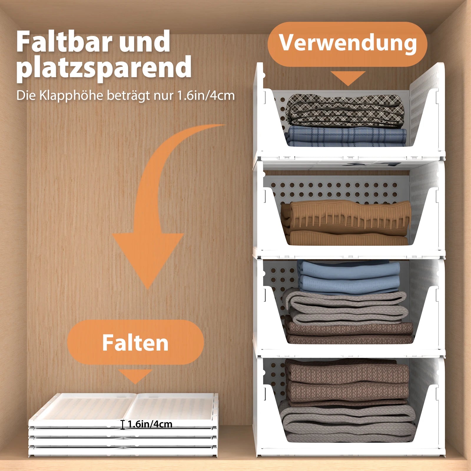 Foldable stackable storage closet, one set of 4 packs of ventilated perforation, extendable design, space saving for kitchen bathroom living room