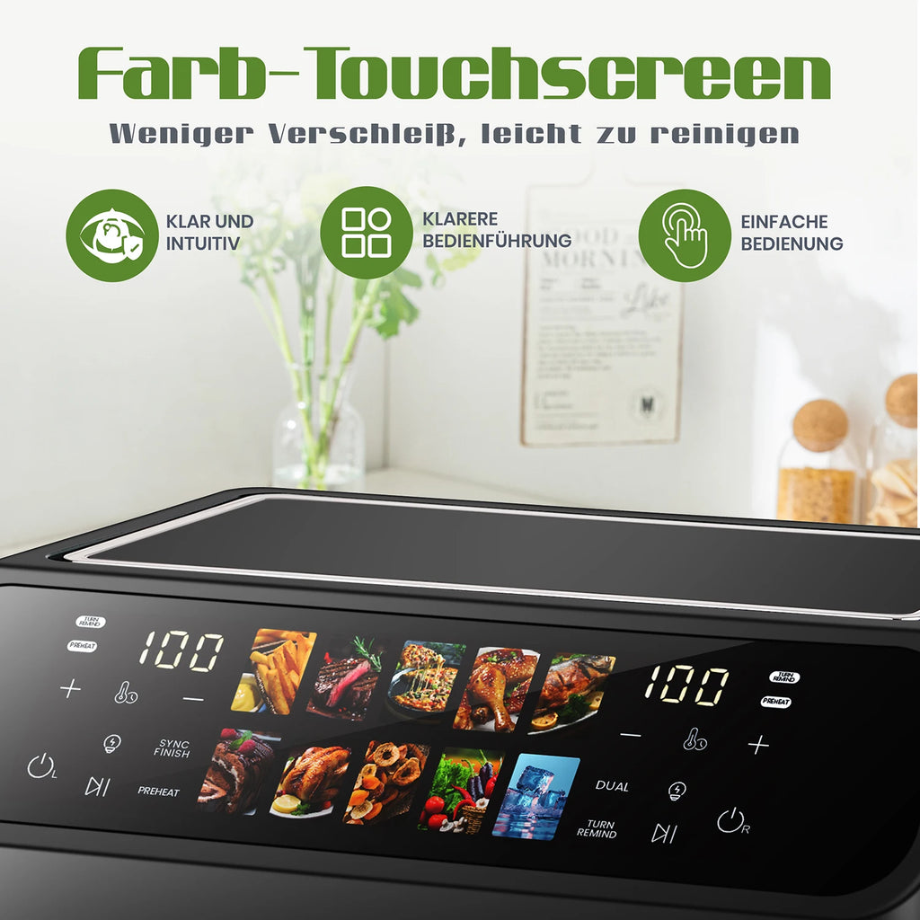 Friteuse à air intelligente 9 L – Double panier, fenêtre de cuisson et écran tactile LED