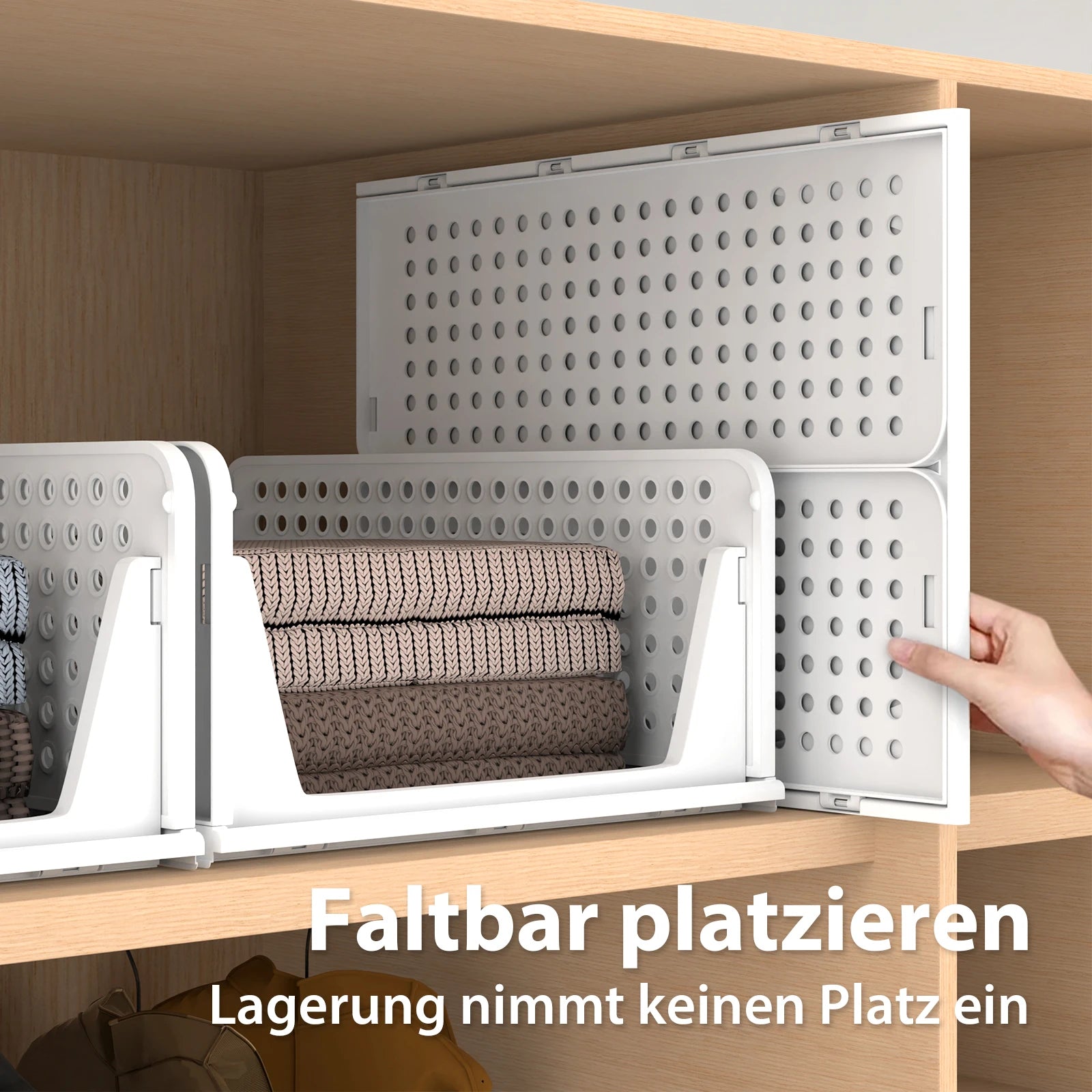 Foldable stackable storage closet, one set of 4 packs of ventilated perforation, extendable design, space saving for kitchen bathroom living room