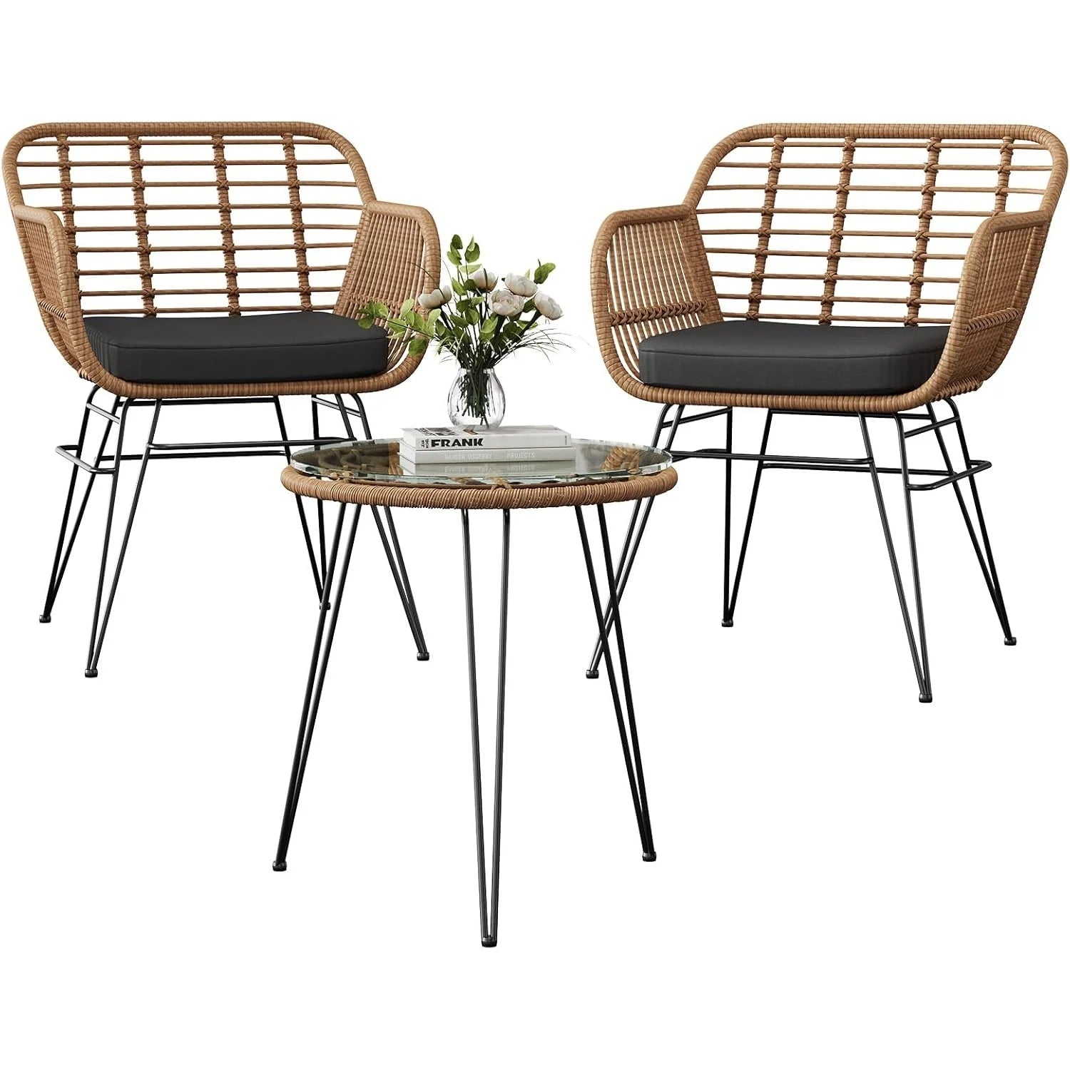 Outdoor rattan seating set, furniture for 2 people, 3 pieces. Bistro set, balcony furniture, garden furniture set with 2 chairs + balcony furniture set for the garden, patio, and balcony