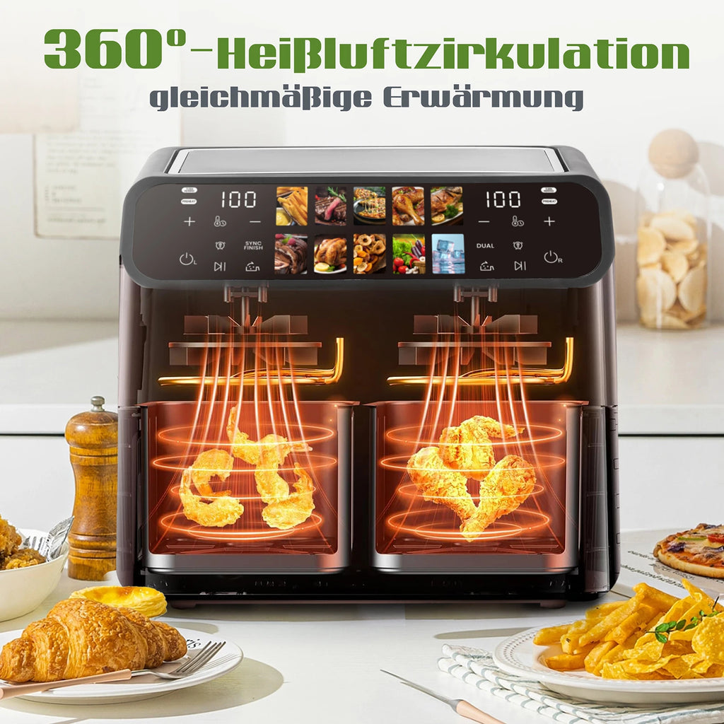 Friteuse à air intelligente 9 L – Double panier, fenêtre de cuisson et écran tactile LED