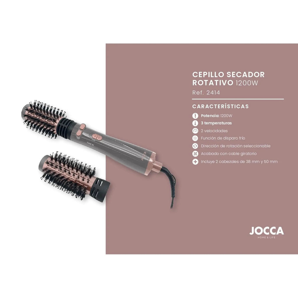 Brosse soufflante rotative 3-en-1 – Sèche-cheveux, boucleur et volumisateur, 3 niveaux de température, 2 vitesses, tête rotative dans les deux sens, 2 brosses interchangeables (38 mm et 50 mm), revêtement en céramique, câble rotatif à 360°, fonction air f
