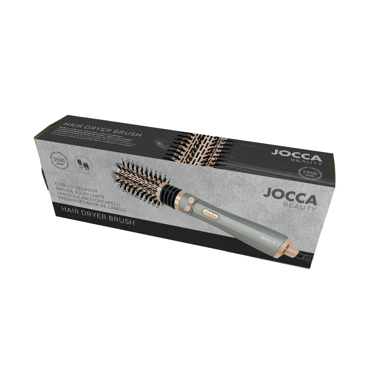 Brosse soufflante rotative 3-en-1 – Sèche-cheveux, boucleur et volumisateur, 3 niveaux de température, 2 vitesses, tête rotative dans les deux sens, 2 brosses interchangeables (38 mm et 50 mm), revêtement en céramique, câble rotatif à 360°, fonction air f