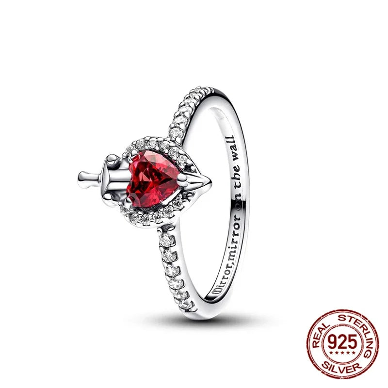 925 Sterling Silver Sun And Moon Crown Love Princess Zircon Oxide Enamel Heart Love Rings Fashion Jewelry For Women Gifts New in
