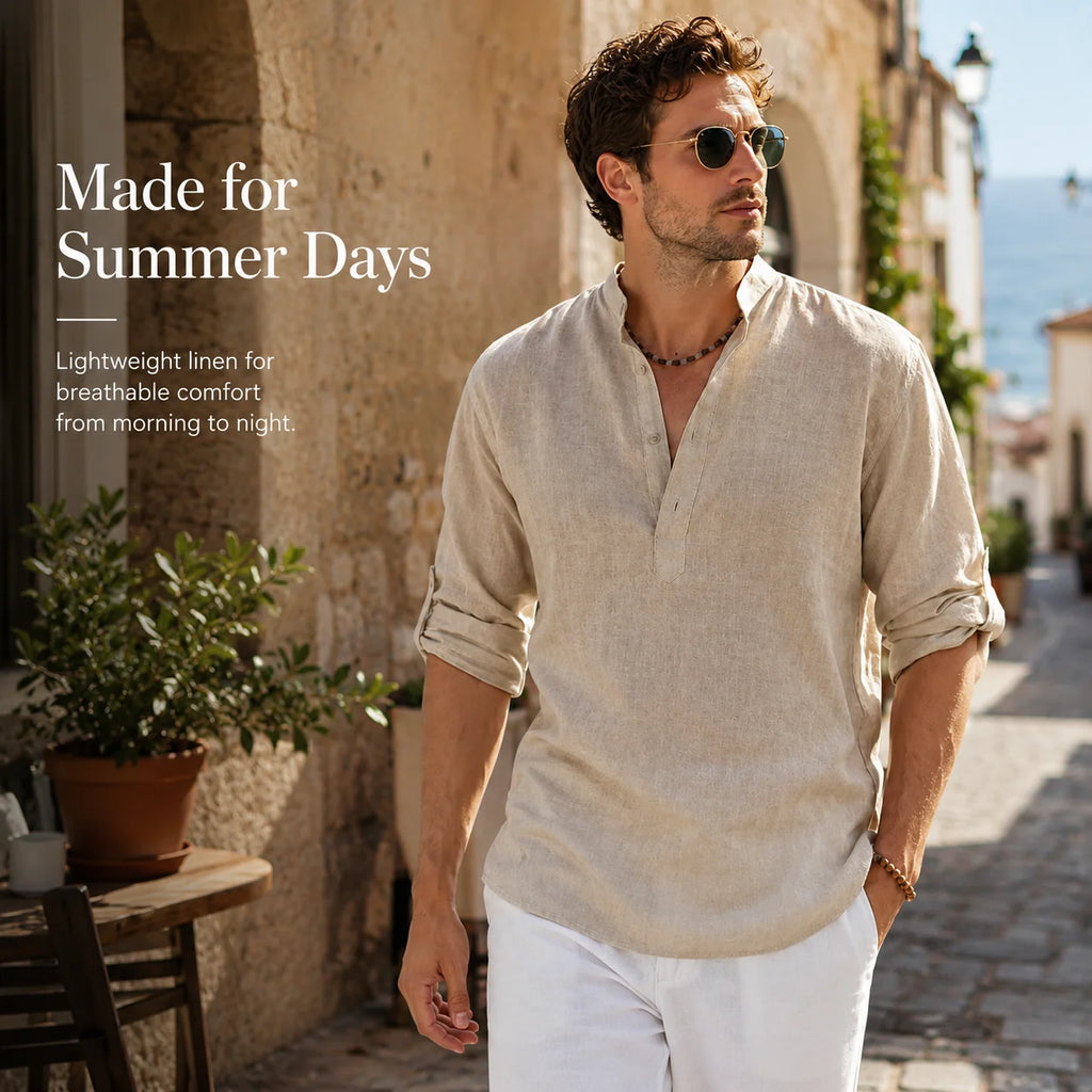 New Arrival Men's Cotton Linen Long Sleeve Shirts, Loose Fit Casual Blouse Tops, Breathable Lightweight Spring Autumn Daily Wear Handsome Relaxed Shirts for Men