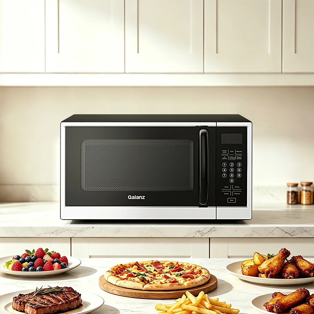 Galanz 30L Microwave Oven, 900W with 11 Power Levels, Digital Control, Fast Defrost, Easy to Clean Interior, Black & Silver Design for Home Kitchen Use