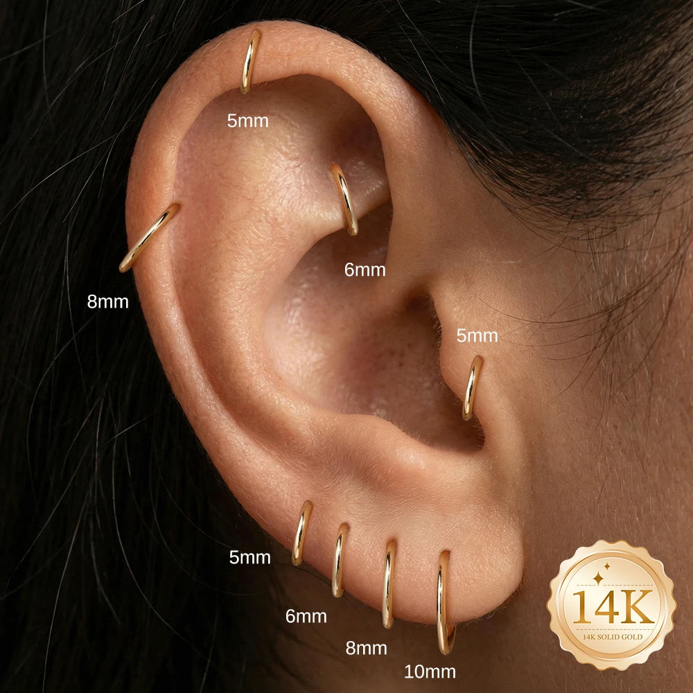 AIDE 14K Solid Gold Multi size Single Row Diamond Inlay Cartilage Piercing Earrings Women's Dainty Ear Bone Earring Jewelry Gift