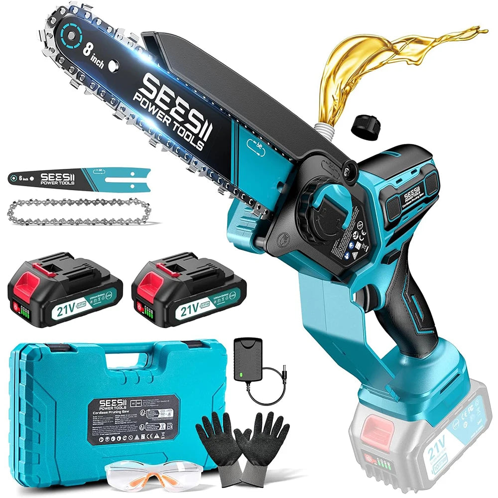 Tronçonneuse électrique sans fil SEESII 1000 W – Moteur sans balais, idéale pour la coupe du bois et l’élagage, compatible avec les batteries Makita 18 V.