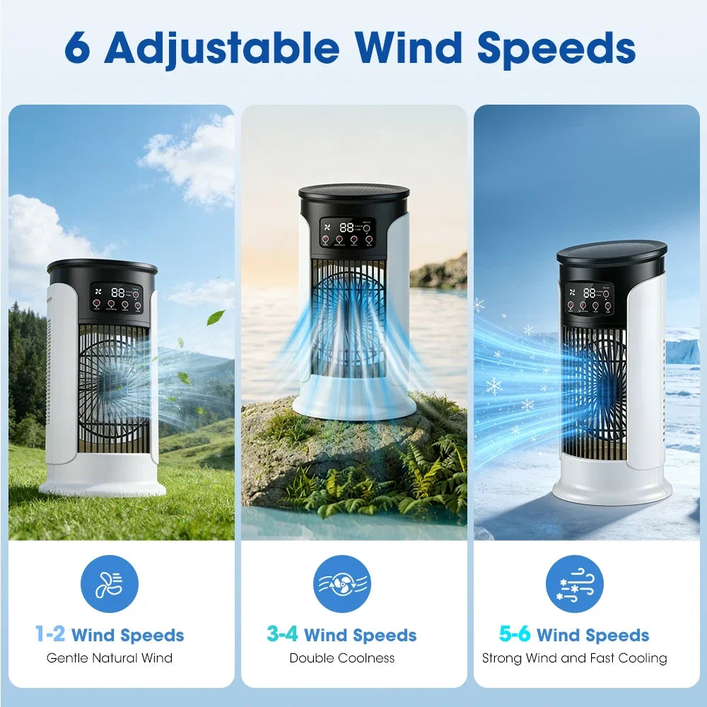 Mini climatiseur d’air portable 3-en-1 – Ventilateur, humidificateur et veilleuse LED