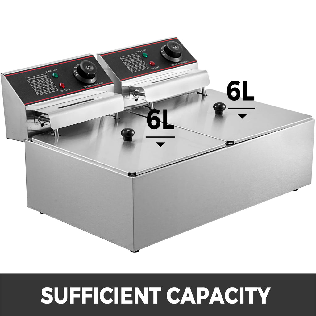 Friteuse électrique double 12 L – 5000 W avec deux paniers et couvercles