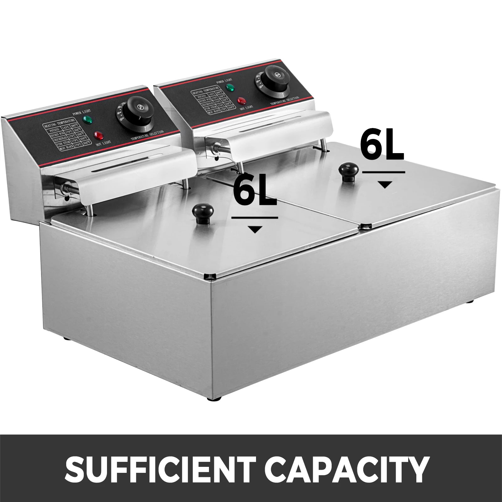 Friteuse électrique double 12 L – 5000 W avec deux paniers et couvercles