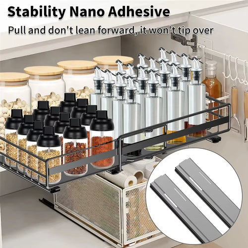 2Pcs Pull-out Cabinet Storage Rack Kitchen Scalable No-drilling Sliding Storage Drawer Racks for Seasoning&Sundries Organizer