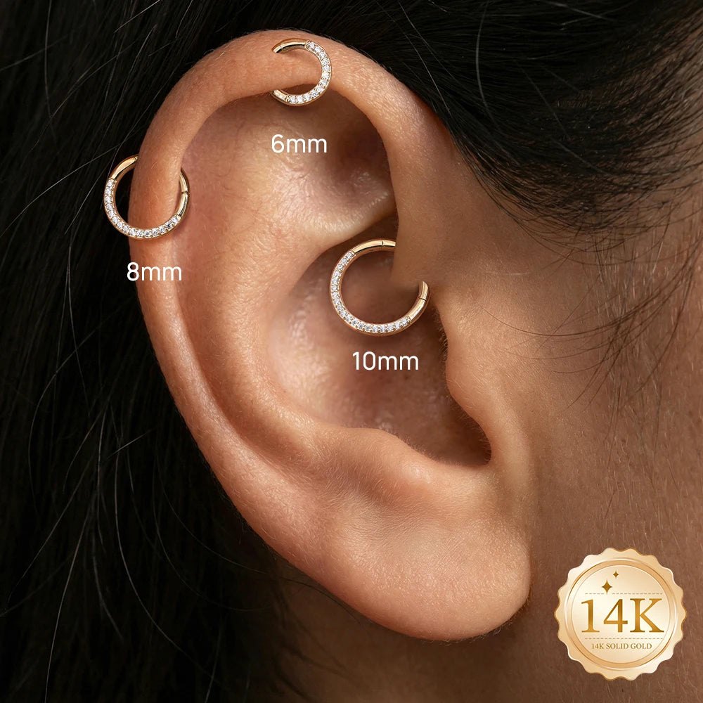 AIDE 14K Solid Gold Multi size Single Row Diamond Inlay Cartilage Piercing Earrings Women's Dainty Ear Bone Earring Jewelry Gift