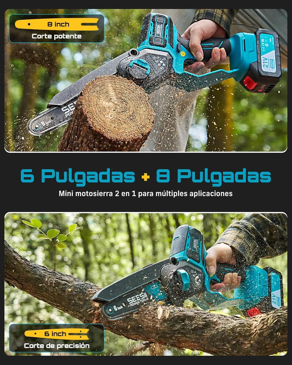 Tronçonneuse électrique sans fil SEESII 1000 W – Moteur sans balais, idéale pour la coupe du bois et l’élagage, compatible avec les batteries Makita 18 V.