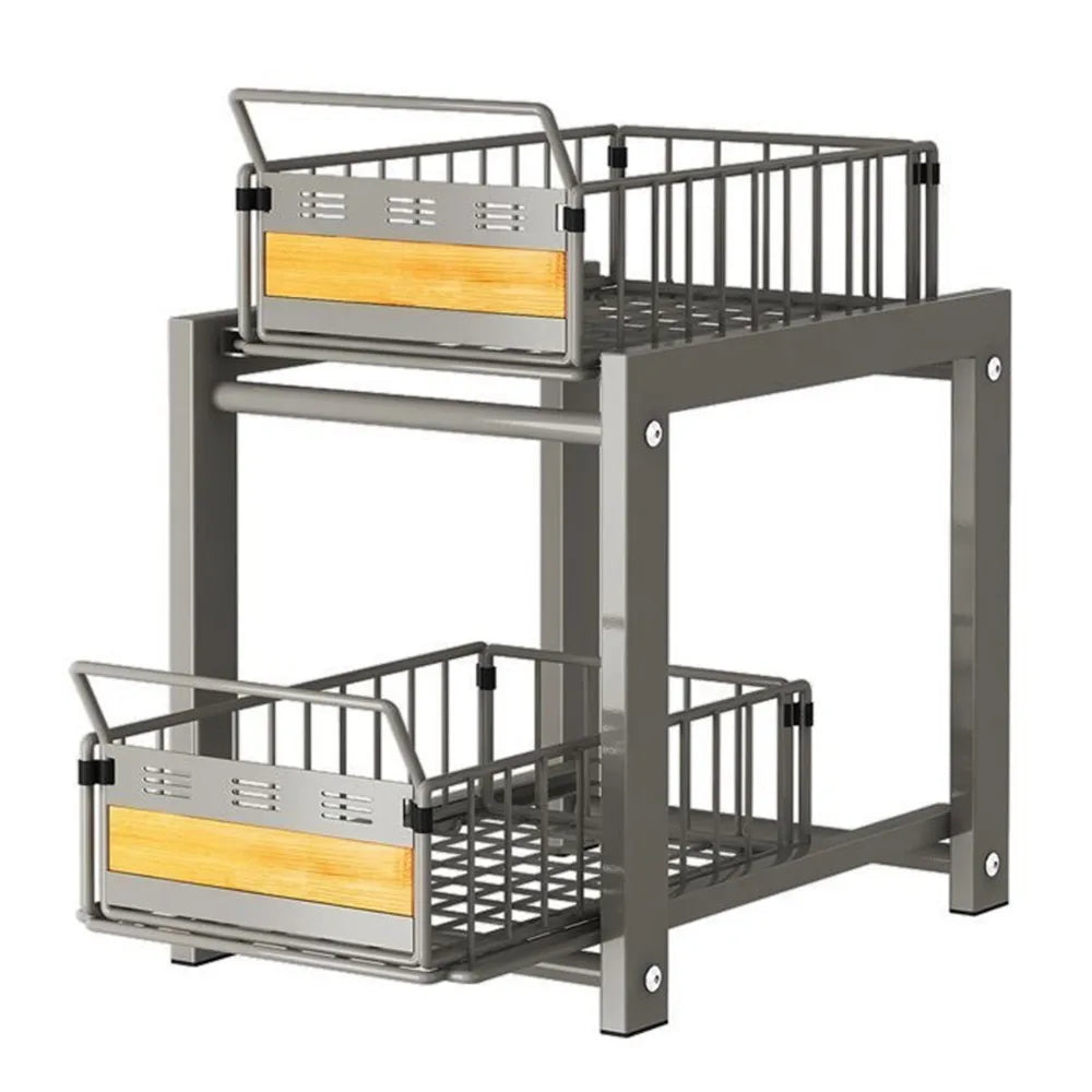 2 Tier Pull Out Cabinet Organizer Adjustable Kitchen Storage Rack Under Sink Organizer Spice Storage Rack Sliding Storage Drawer