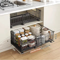 2Pcs Pull-out Cabinet Storage Rack Kitchen Scalable No-drilling Sliding Storage Drawer Racks for Seasoning&Sundries Organizer