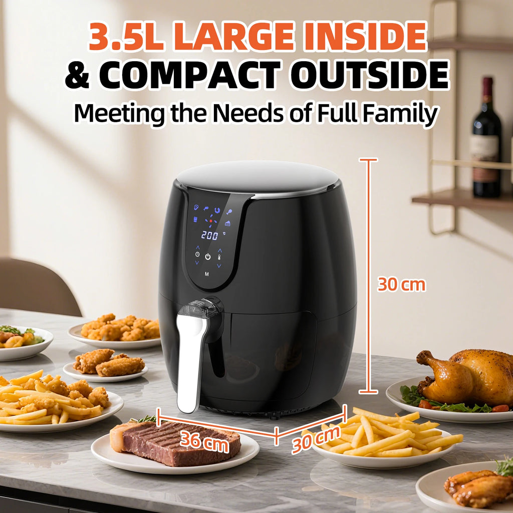 Friteuse à air 3,5 L – 1500 W – 12 fonctions – Panier compatible lave-vaisselle 30cm