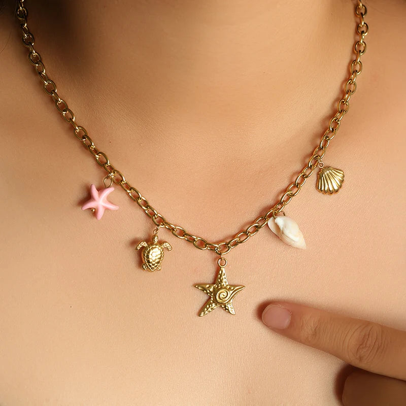 Collier coquillage en acier inoxydable 316L – Style plage