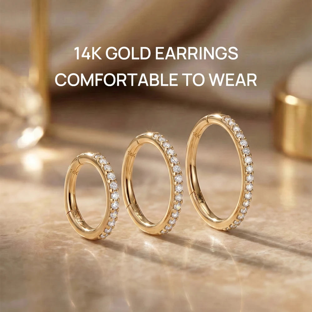 AIDE 14K Solid Gold Multi size Single Row Diamond Inlay Cartilage Piercing Earrings Women's Dainty Ear Bone Earring Jewelry Gift