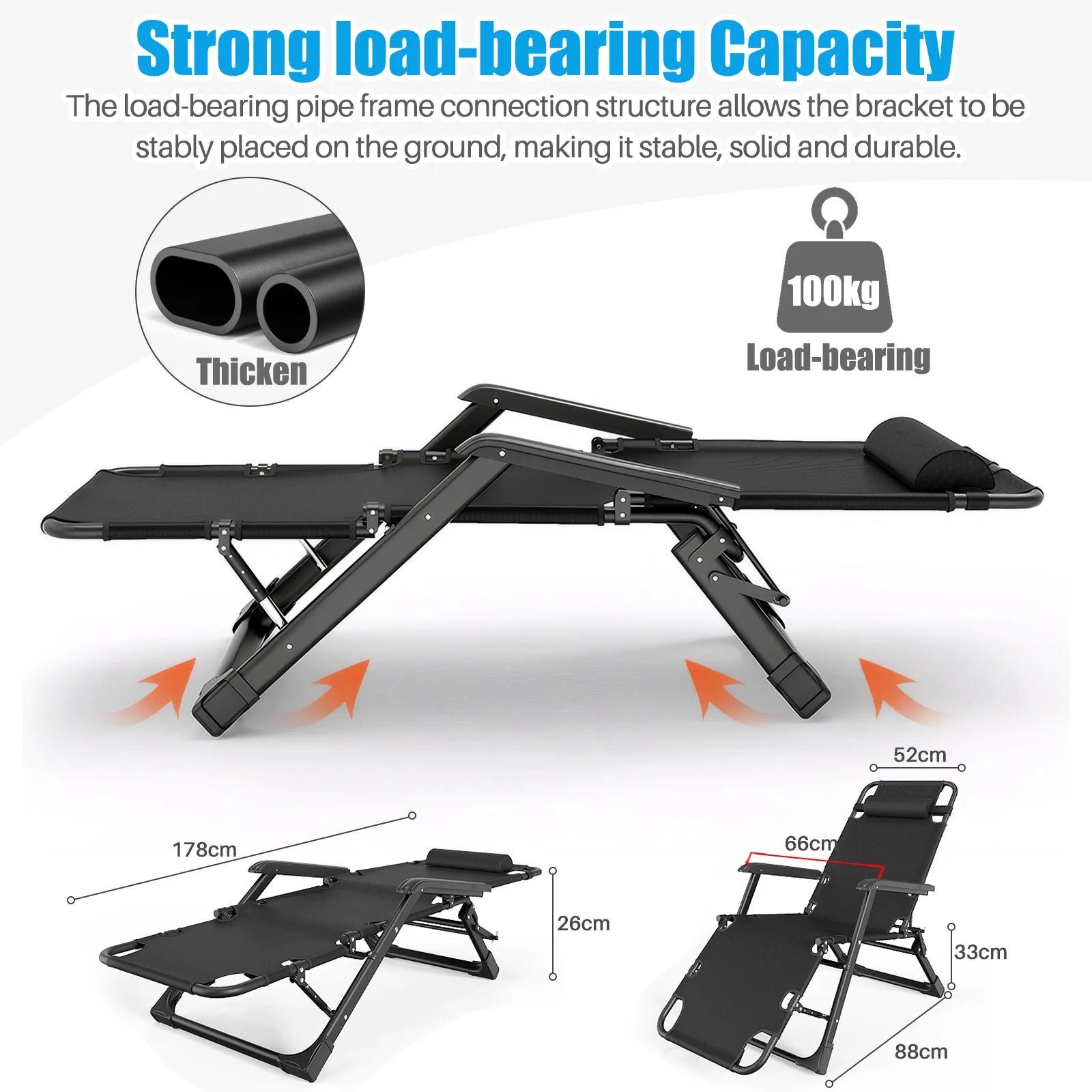Folding Adjustable Zero Gravity Chair,with Removable Cushion Reclining Lounge Chair 2-in-1 Seat And Lounger Chair for Outdoor
