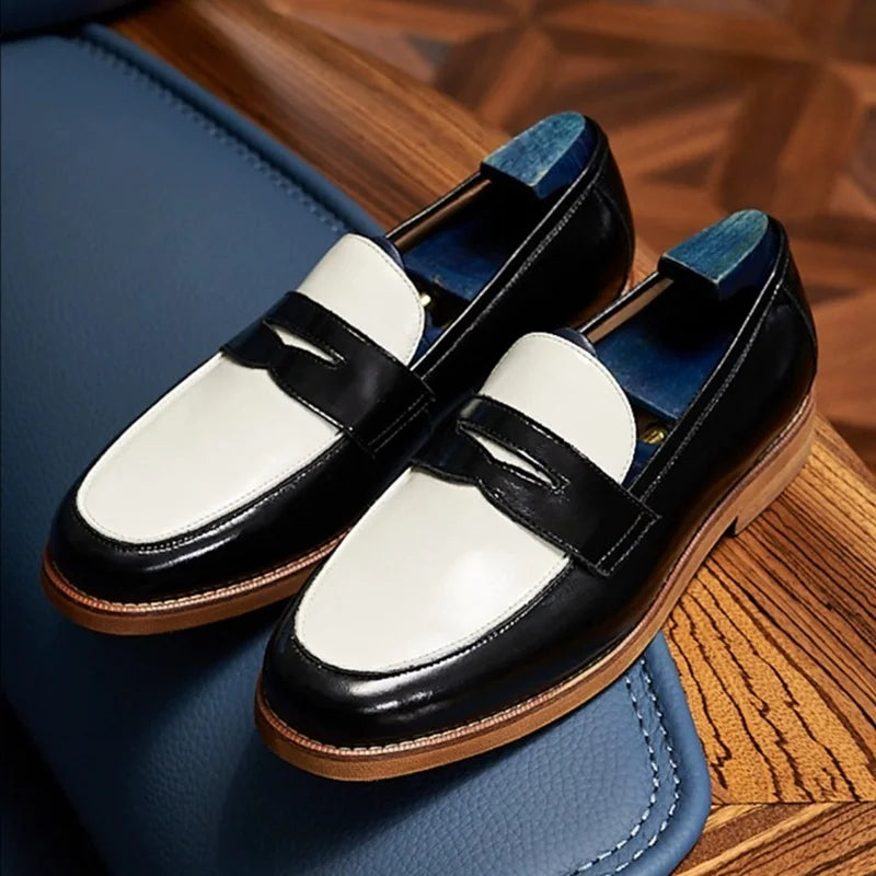 Loafers Genuine Leather Summer Men's Breathable British Style Business Casual Leather Shoes Slip-on Dress Shoes Man Bean Shoes