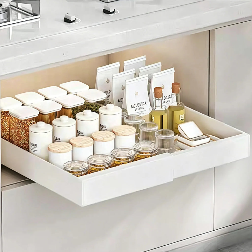 2/1Pcs Telescopic Drawer Extendable Pull-Out Cabinet Baskets No Drilling Kitchen Spice Jar Storage Rack Sundries Storage Holder