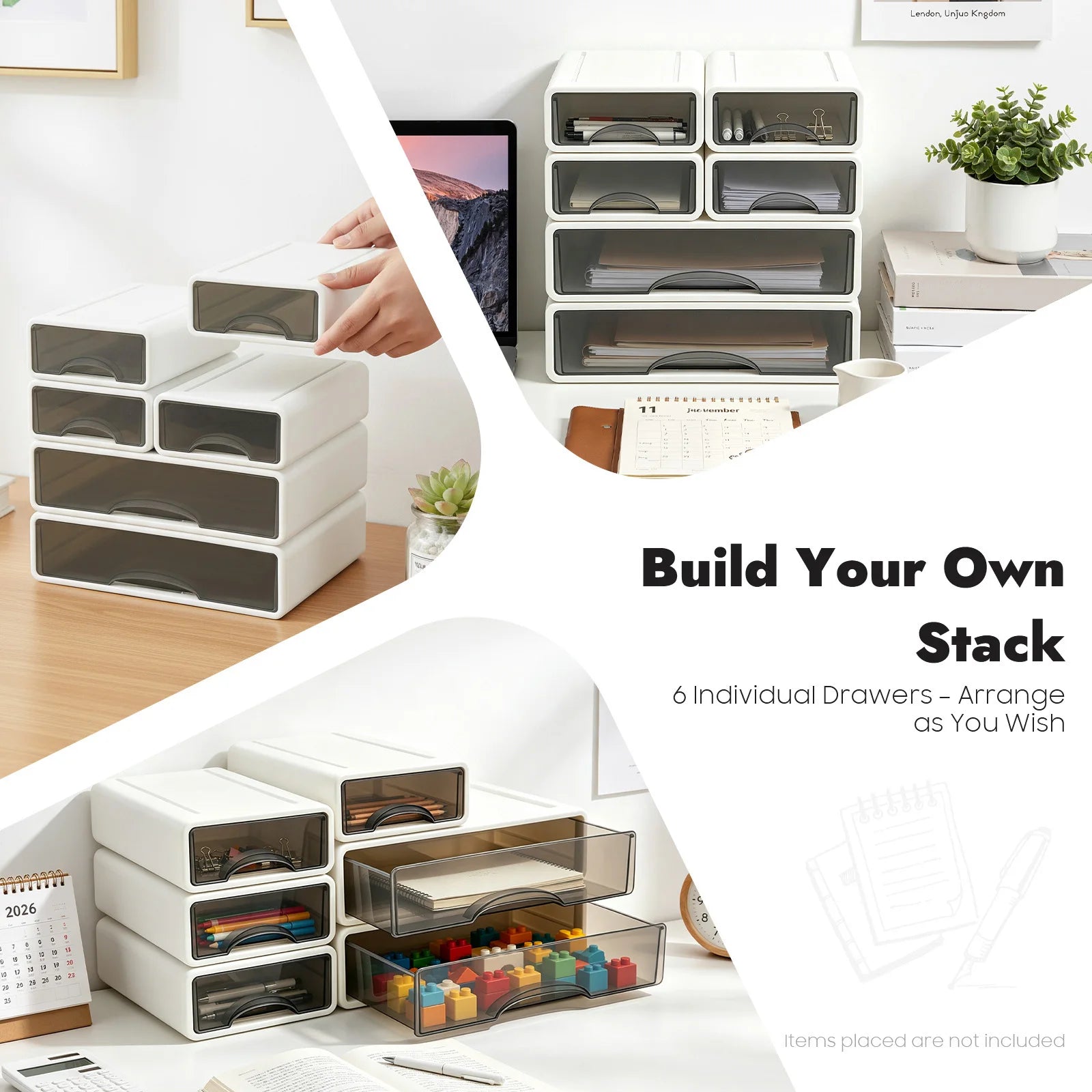 6 Drawers Plastic Office Storage Drawer Organizer Stackable Desktop Storage Box Multi-compartment Drawer Cabinet