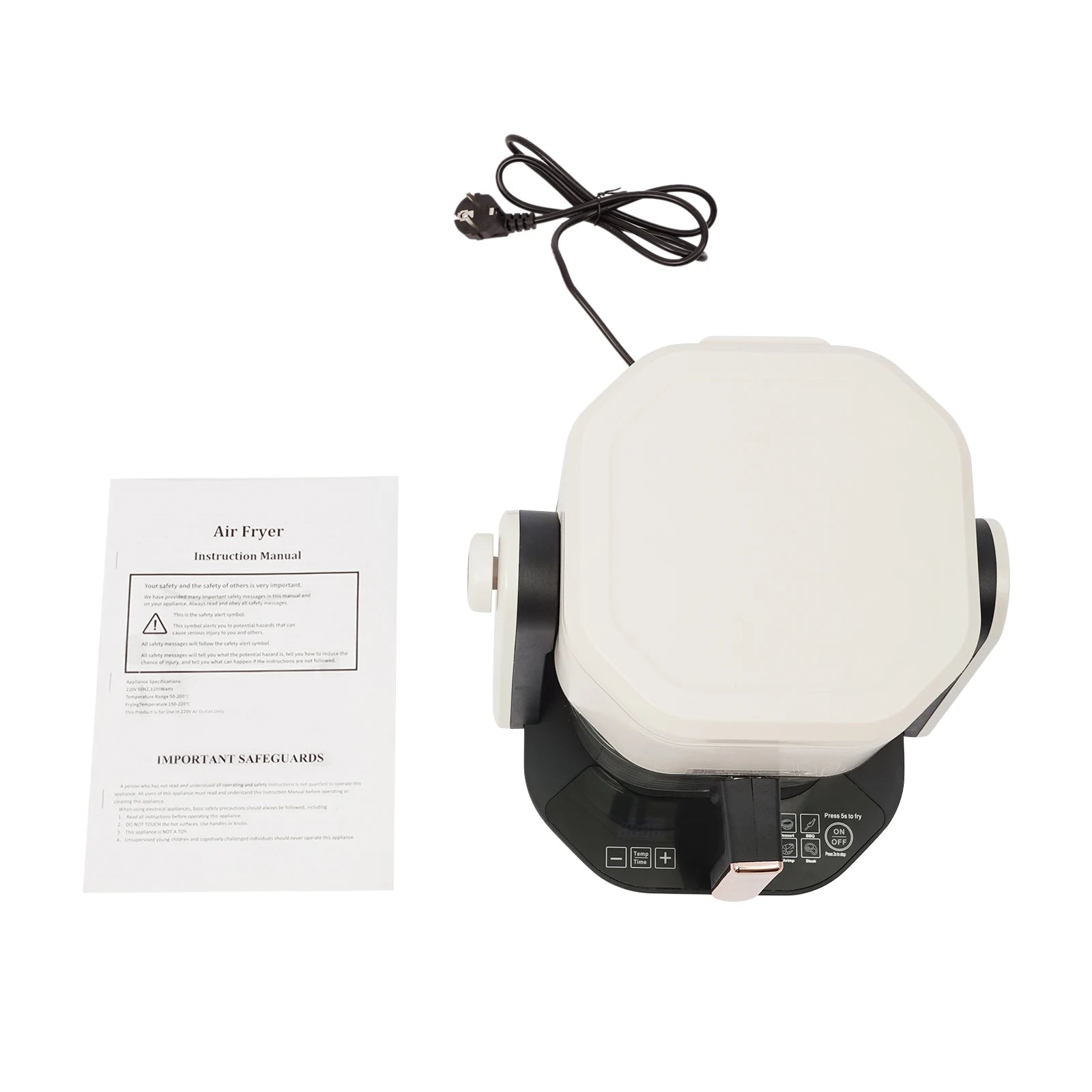 Friteuse à air 4,5 L – 1200 W avec écran LCD, minuterie 0 à 60 min et température réglable 50 à 220 °C