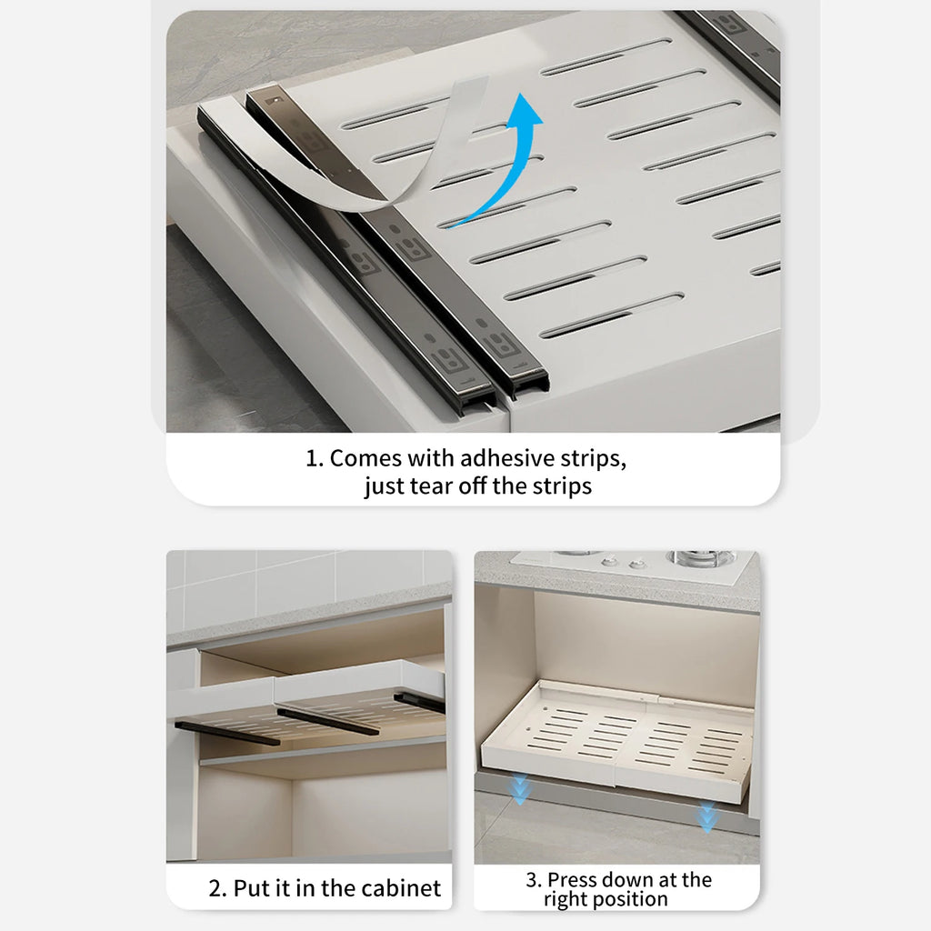 2/1Pcs Telescopic Drawer Extendable Pull-Out Cabinet Baskets No Drilling Kitchen Spice Jar Storage Rack Sundries Storage Holder