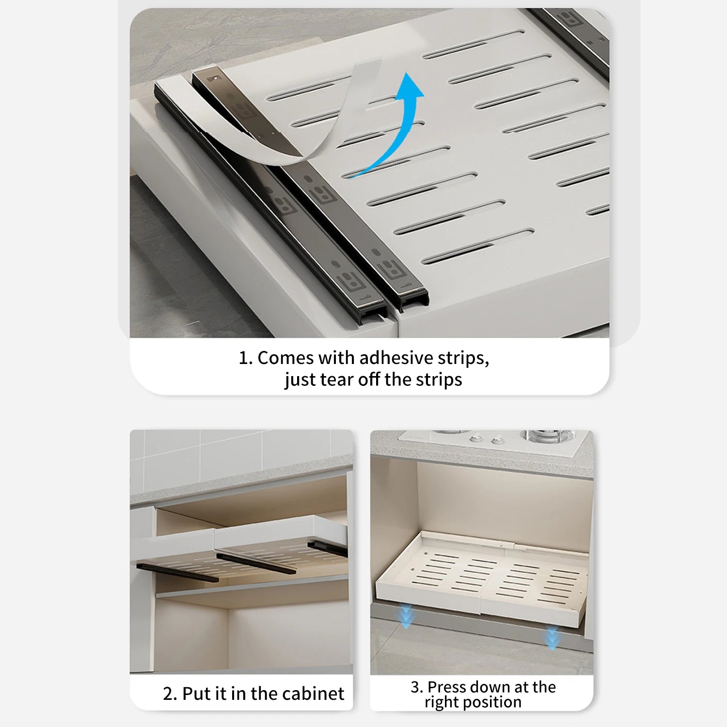 2/1Pcs Telescopic Drawer Extendable Pull-Out Cabinet Baskets No Drilling Kitchen Spice Jar Storage Rack Sundries Storage Holder