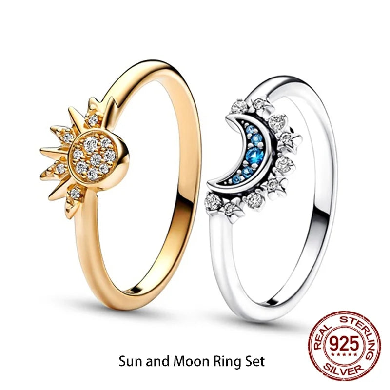 925 Sterling Silver Sun And Moon Crown Love Princess Zircon Oxide Enamel Heart Love Rings Fashion Jewelry For Women Gifts New in