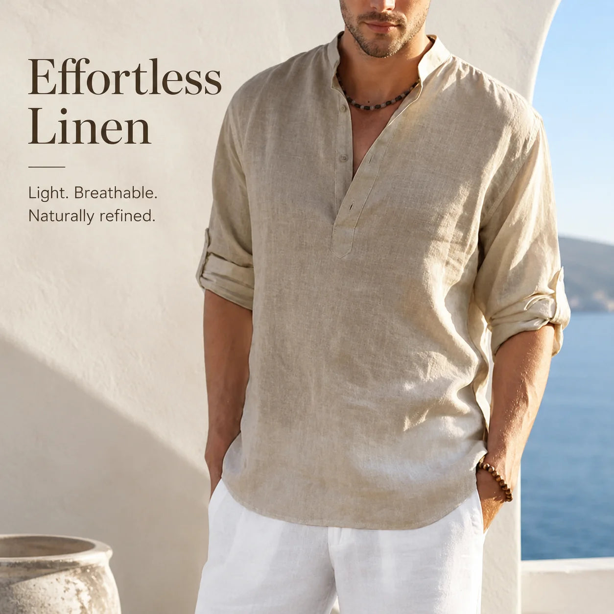 New Arrival Men's Cotton Linen Long Sleeve Shirts, Loose Fit Casual Blouse Tops, Breathable Lightweight Spring Autumn Daily Wear Handsome Relaxed Shirts for Men