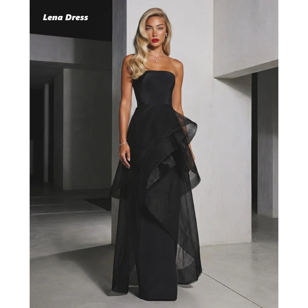 Lena Evening Dresses Woman Elegant Dress Luxury Women's Evening Dresses Line A Sleeveless Customized Black Multi-layer Party