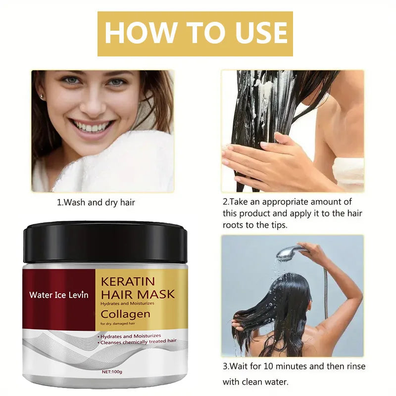 Masque capillaire au collagène et à la kératine – Hydratant, contrôle du sébum, réparation des cheveux abîmés, anti-frisottis