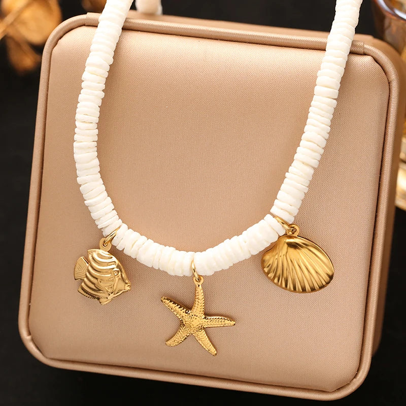 Collier coquillage en acier inoxydable 316L – Style plage
