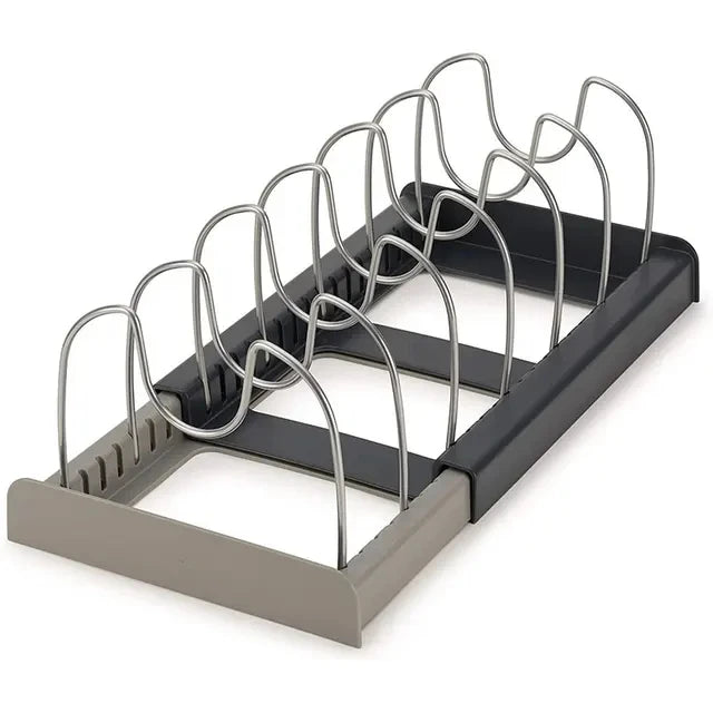Kitchen Storage Solution Expandable Stainless Steel Rack for Pan Pot Lid Cutting Board Dish Drying and Cookware Organizer