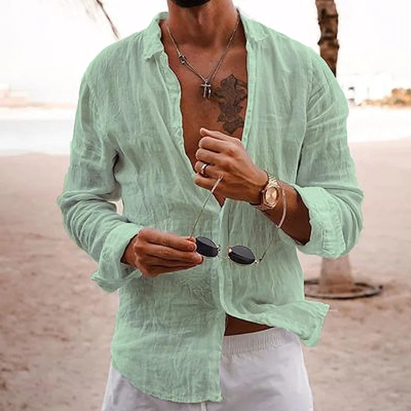 2026 Men's Cotton Linen Shirts Top Simple Laple Solid  Man Shirts Tops Comfortable Loose Casual Holiday Shirts for Men Blouses