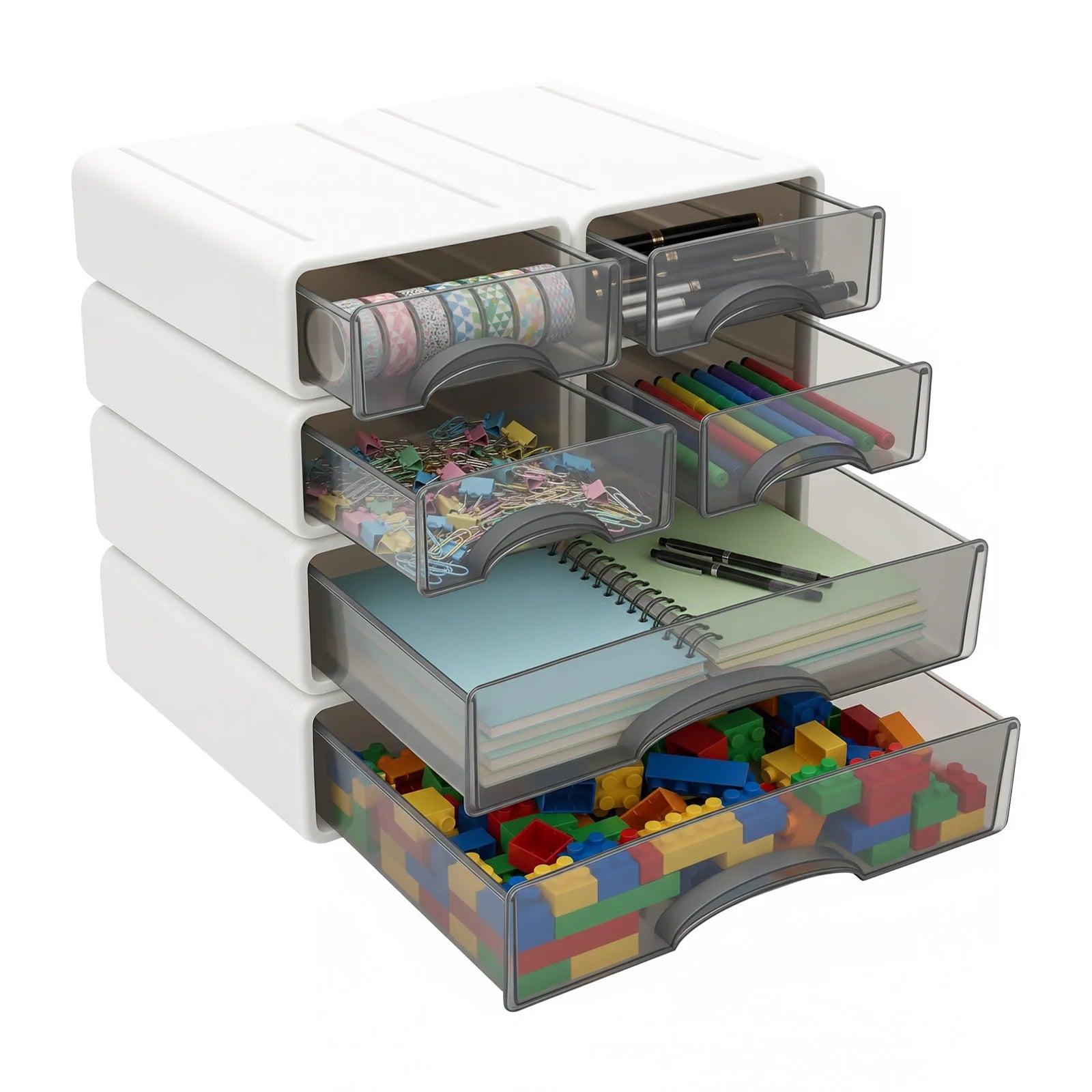 6 Drawers Plastic Office Storage Drawer Organizer Stackable Desktop Storage Box Multi-compartment Drawer Cabinet